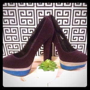 Purple Velvet-Suede Platform Heels